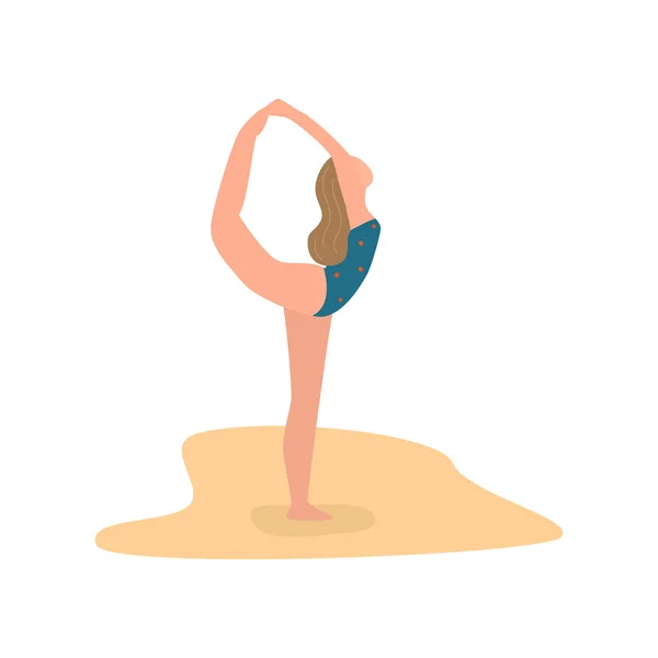 Jeune fille enfant faire du sport gymnastique à la plage d'été — Image vectorielle