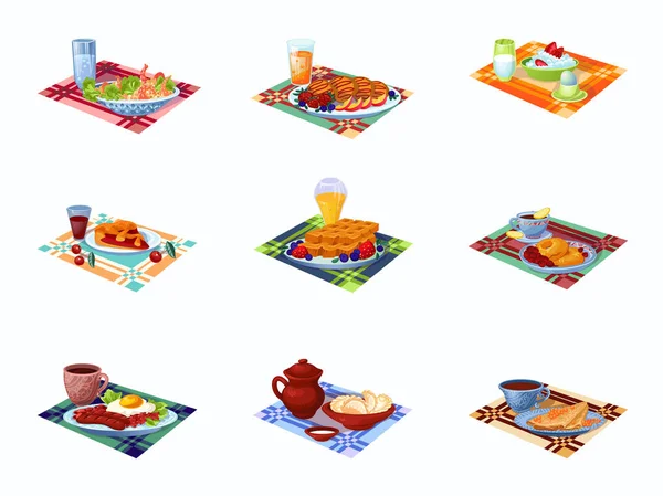 Set of different types of fresh breakfast. Vector illustration in flat cartoon style. — Διανυσματικό Αρχείο