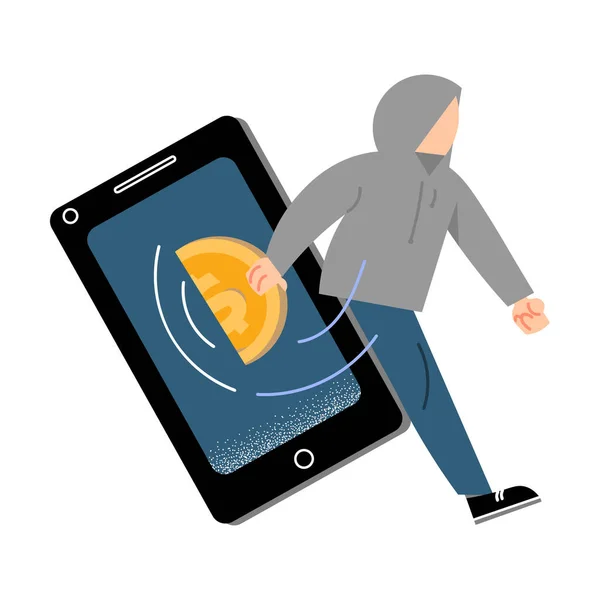 Man criminal committing cyber crime in smartphone electronic technologies — Διανυσματικό Αρχείο