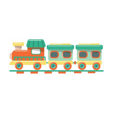 Cute green toy train for children. Vector illustration isolated on white background