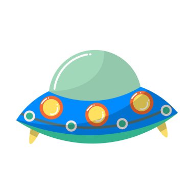 Futuristic blue UFO toy for children. Vector illustration isolated on white background