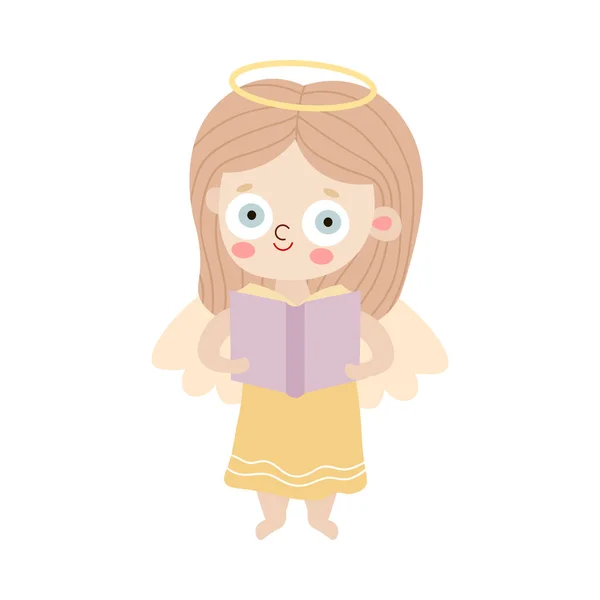 Girl angel standing and holding book in hands vector illustration — ストックベクタ