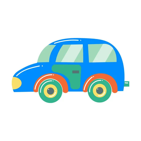 Lindo juguete de coche azul para niños. Ilustración vectorial aislada sobre fondo blanco — Archivo Imágenes Vectoriales