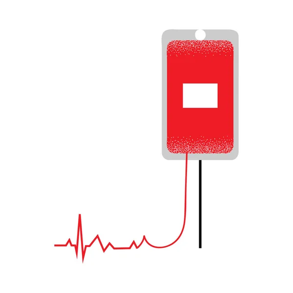 Blood donation bag with a heartbeat rhythm concept. Vector illustration in flat cartoon style. — Stock Vector