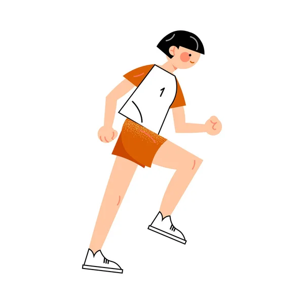 Γυναίκα ποδοσφαιριστής στο κόκκινο σορτς τρέχει δεξιά άποψη. Εικονογράφηση διάνυσμα σε επίπεδο στυλ κινουμένων σχεδίων. — Διανυσματικό Αρχείο