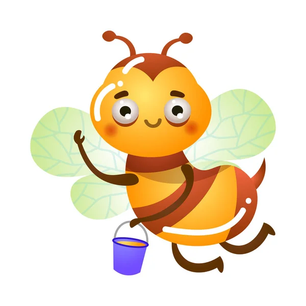 Včelí létání a držení vědra s medovým vektorem ilustrace — Stockový vektor
