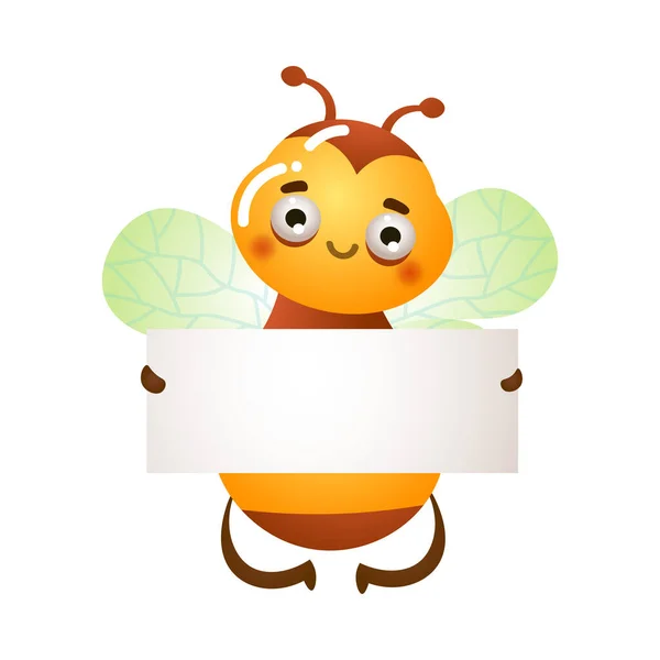 Bijen vliegen en houden papier blanco vector illustratie — Stockvector