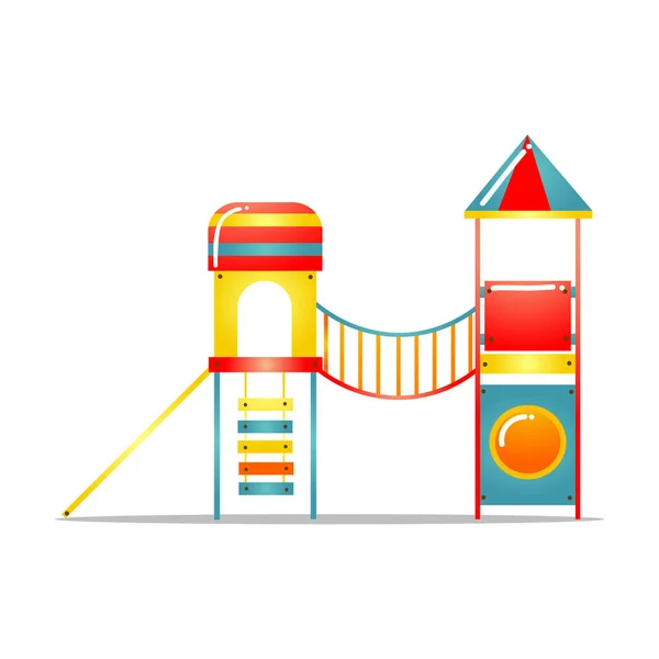 Kinderspeelplaats complex met ladder, hangbrug, toren. Vector illustratie geïsoleerd op witte achtergrond — Stockvector