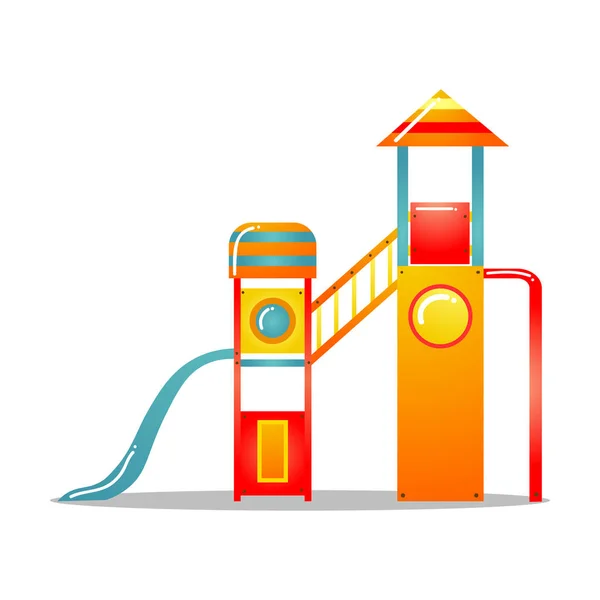 Infantil parque infantil em estilo foguete com escadas, ponte suspensa, torres, slide. Ilustração vetorial isolada sobre fundo branco —  Vetores de Stock
