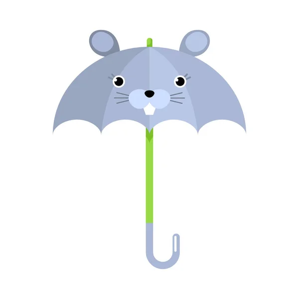 Блакитна парасолька з обличчям тварини миші Векторні ілюстрації — стоковий вектор