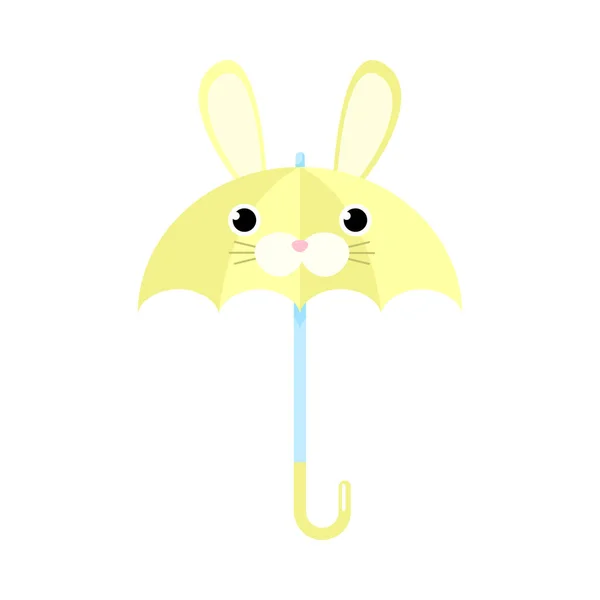 Gelber Regenschirm mit Kaninchen Tier Gesichtsvektor Illustration — Stockvektor