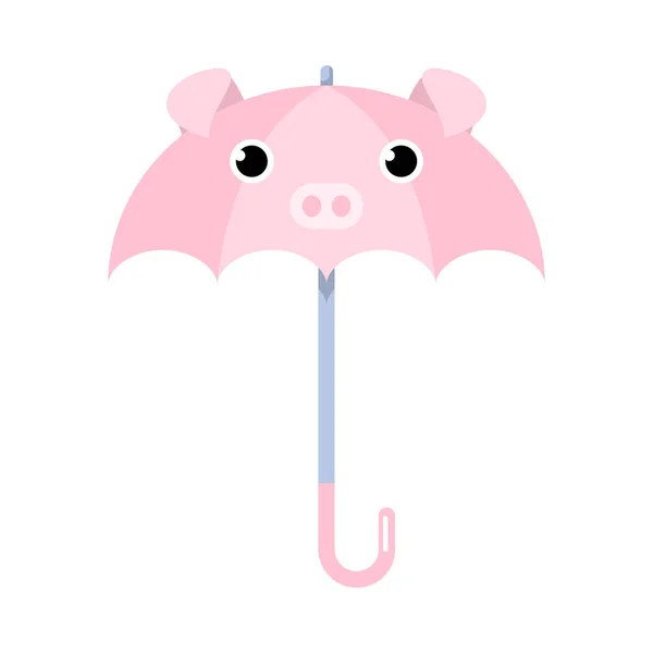 Cartone animato divertente ombrello rosa con maiale animale faccia vettoriale illustrazione — Vettoriale Stock