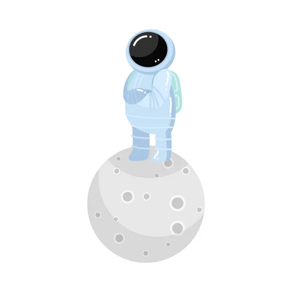 Astronaut standing on planet in blue spacesuit vector illustration — Stock Vector