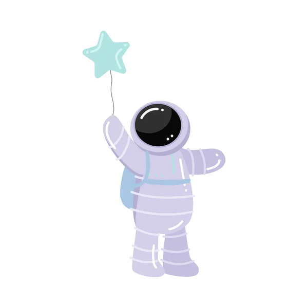 Astronaut standing and holding baloon in star shape vector illustration — Stock Vector