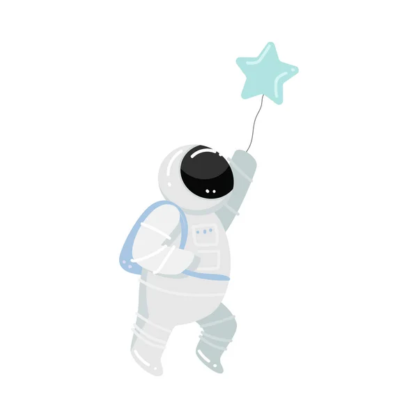 Astronauta corriendo y sosteniendo el globo en forma de estrella vector ilustración — Archivo Imágenes Vectoriales