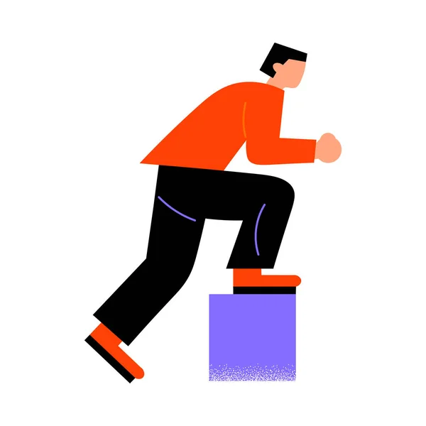 Parkour joven en pantalones negros preparándose para hacer un truco de salto. Ilustración vectorial en un estilo plano de dibujos animados . — Vector de stock