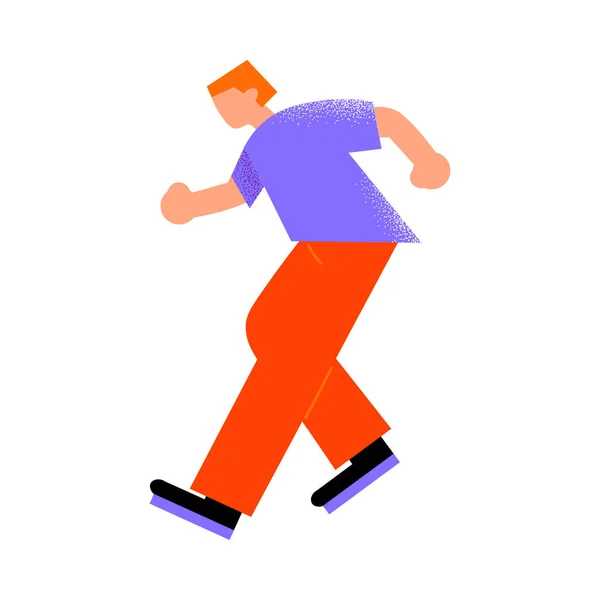 Parkour hombre pelirrojo en pantalones rojos haciendo un truco. Ilustración vectorial en un estilo plano de dibujos animados . — Vector de stock