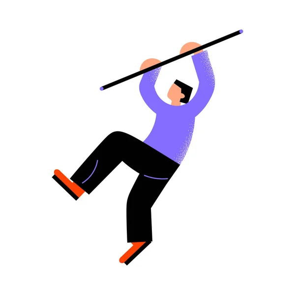 Parkour joven con pantalones negros trepando por un obstáculo. Ilustración vectorial en un estilo plano de dibujos animados . — Vector de stock