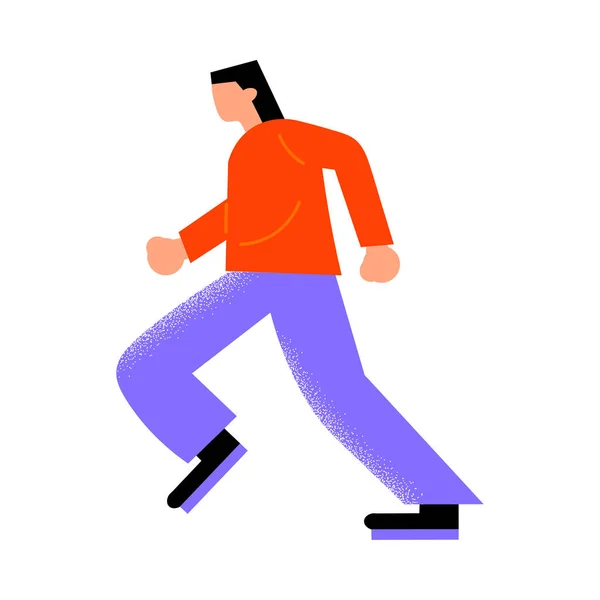 Parkour anak muda mengenakan celana biru dan kemeja merah berjalan untuk melakukan trik. Ilustrasi vektor dalam gaya kartun datar . - Stok Vektor