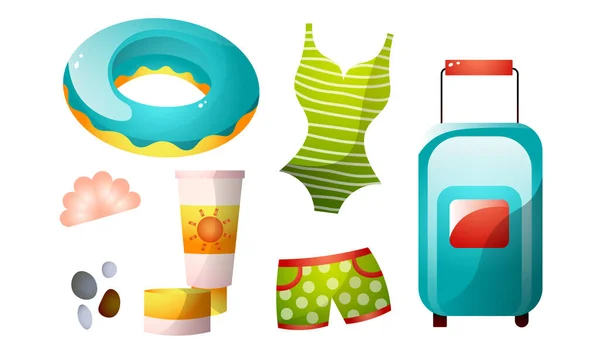 Set van artikelen voor zomervakantie op strand vector illustratie — Stockvector