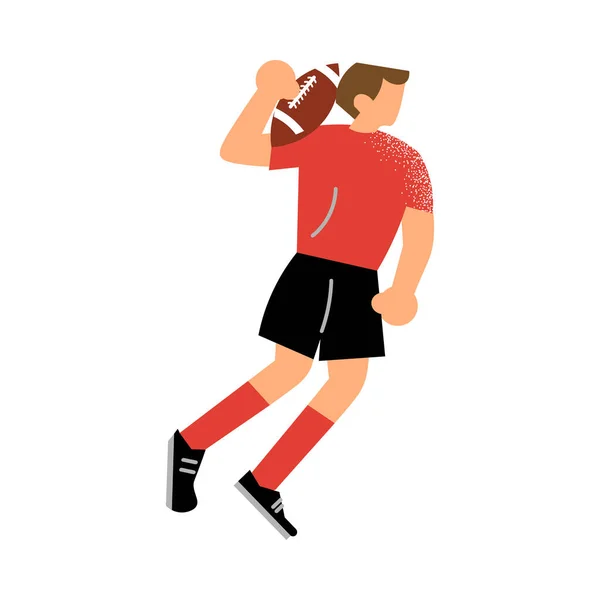 Joueur de rugby masculin en short noir qui court avec la balle. Illustration vectorielle en style dessin animé plat . — Image vectorielle