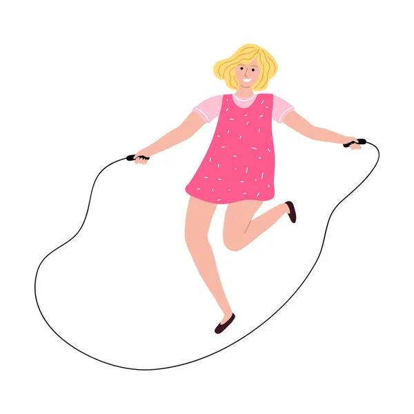 Glimlachend kind meisje springen touw en het gevoel gelukkig vector illustratie — Stockvector
