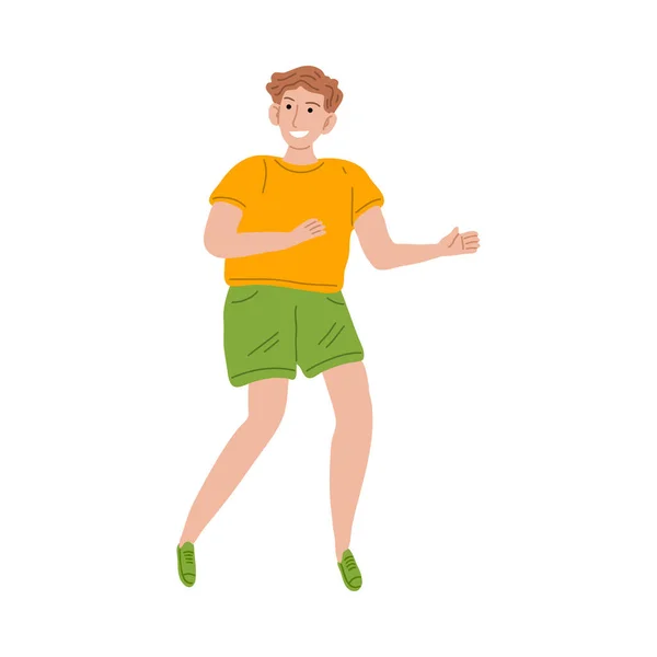 Sonriente niño en ropa deportiva jugando al aire libre vector ilustración — Vector de stock