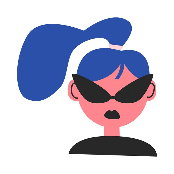 Weibliches Gesicht mit blauen Haaren in schwarzer Sonnenbrille — Stockvektor