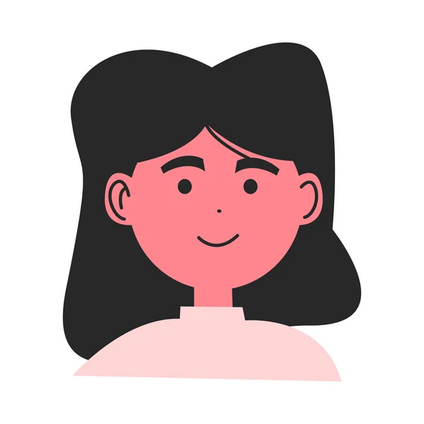 Mujer sonriente con cabello negro en color pastel suéter vector ilustración — Vector de stock