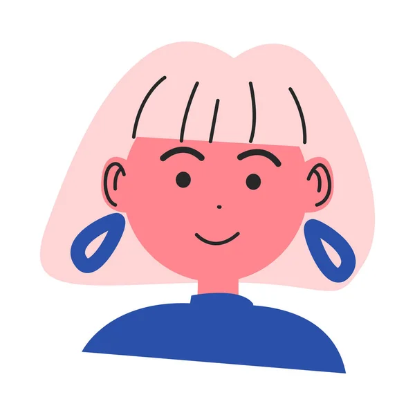 Mujer sonriente con cabello rubio y pendientes azules vector ilustración — Archivo Imágenes Vectoriales