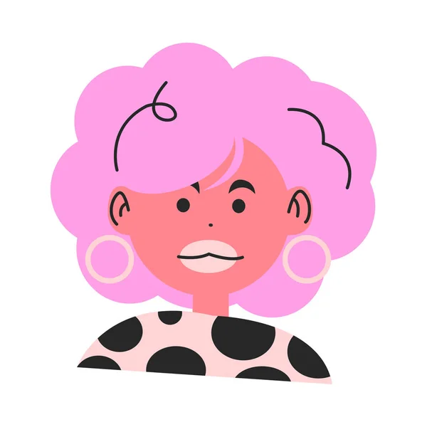 Lächelnde Frau mit rosa lockigem Haar und dicken Lippen — Stockvektor