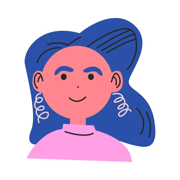 Rostro de mujer sonriente con ilustración de vector de pelo de color azul — Vector de stock