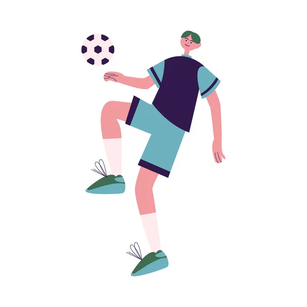 Jonge jongen football speler spelen voetbal vector illustratie — Stockvector