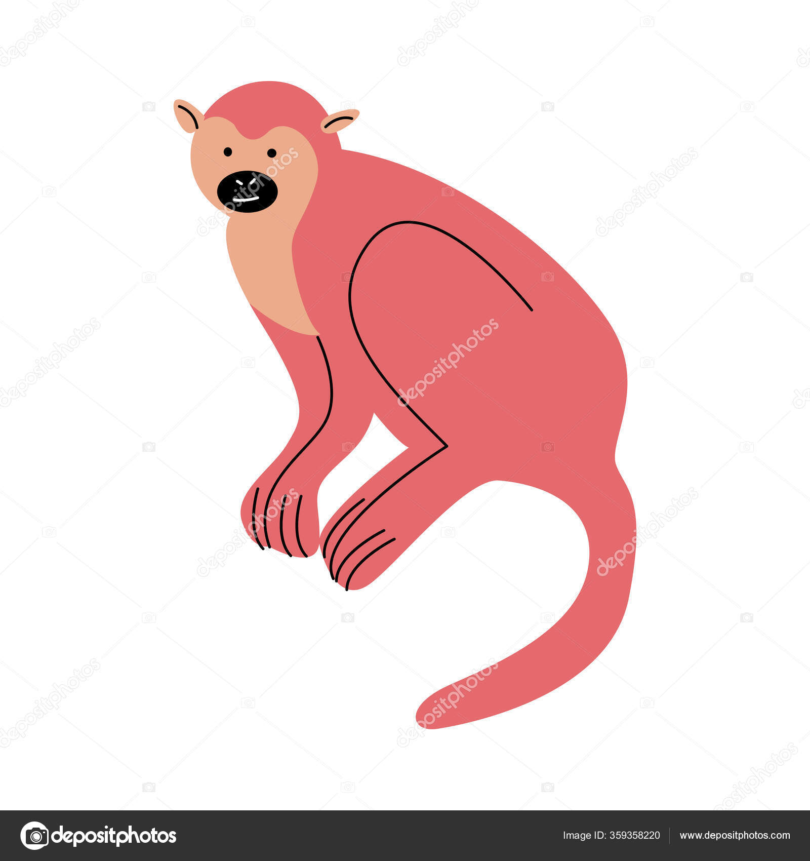 Macaco de desenho animado bonito em pé ilustração vetorial feliz