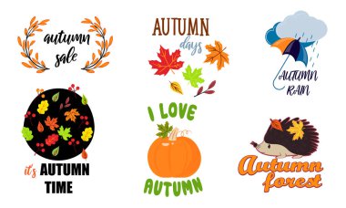 Elle çizilmiş sonbahar çizimleri ve harf vektör çizimleri