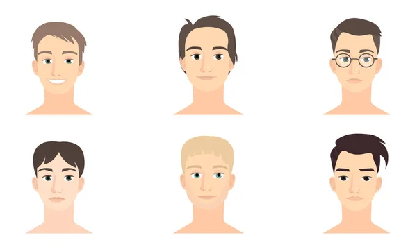 Ensemble de visages masculins avec différentes coiffures et expressions illustration vectorielle — Image vectorielle