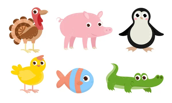 Verschillende soorten grappige schattige huisdieren en wilde dieren vector illustratie — Stockvector