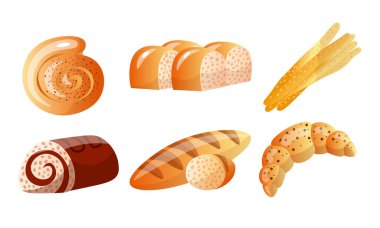 Farklı türde fırın un ürünleri vektör illüstrasyonu