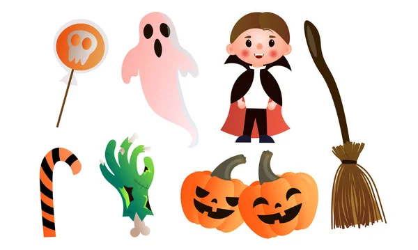 Conjunto de diferentes objetos aislados para celebrar las vacaciones de Halloween — Vector de stock