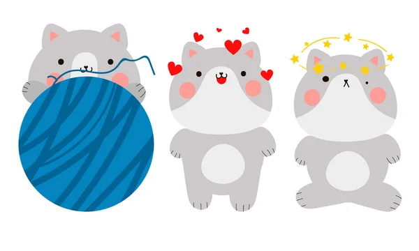 Lustige niedliche graue Katzen genießen Leben Vektor Illustration — Stockvektor