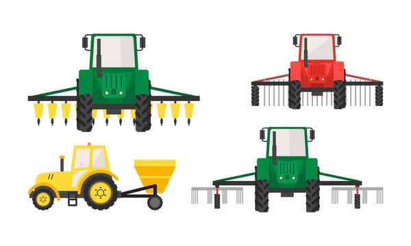 Met de hand getekend verschillende types van landbouwmachines vector illustratie — Stockvector