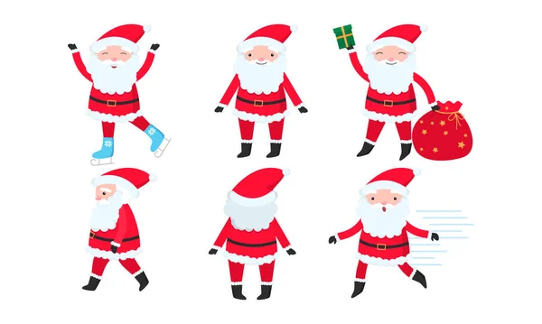 Personajes de Santa Claus con barba en traje rojo tradicional — Archivo Imágenes Vectoriales