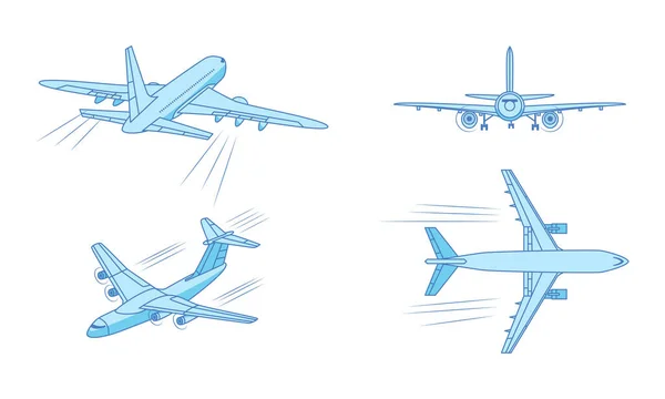 Různé typy modré osobní letadla nad bílým pozadím — Stockový vektor