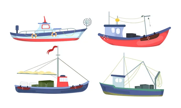 Différents types de navires de charge sur fond blanc — Image vectorielle