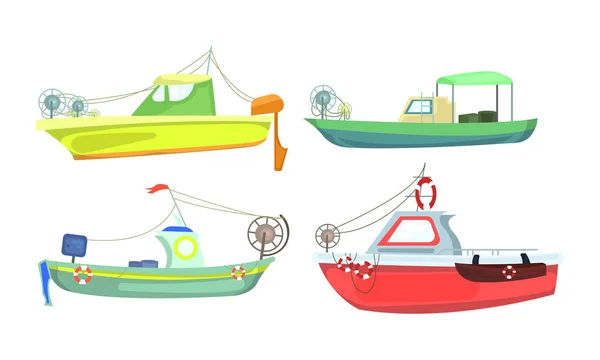Diversi tipi di navi da passeggeri e barche su sfondo bianco — Vettoriale Stock
