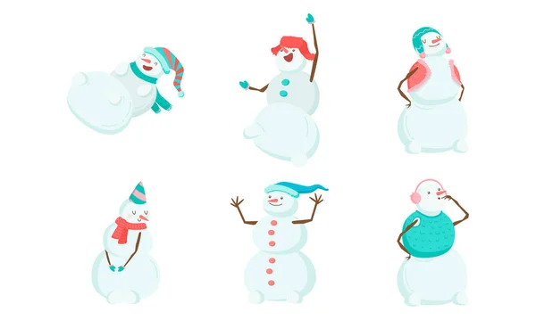 Natale e Capodanno pupazzi di neve decorati sentirsi felici — Vettoriale Stock