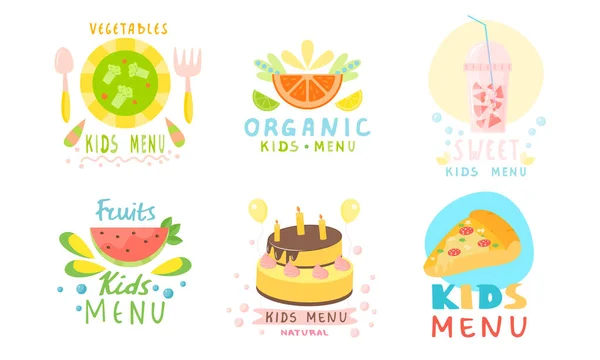 Different types of healthy menu for kids with titles for restaurants — Stock Vector