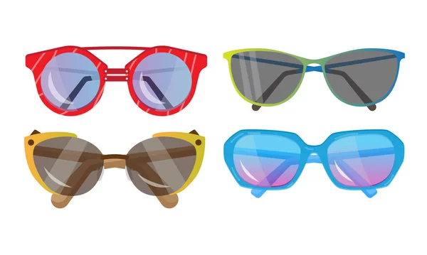 Diferentes estilos de gafas de sol para hombres y mujeres de diversas formas y colores — Vector de stock