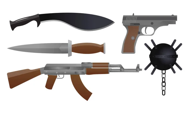 Set of military weapons and gun for killing people during war Stock Vector