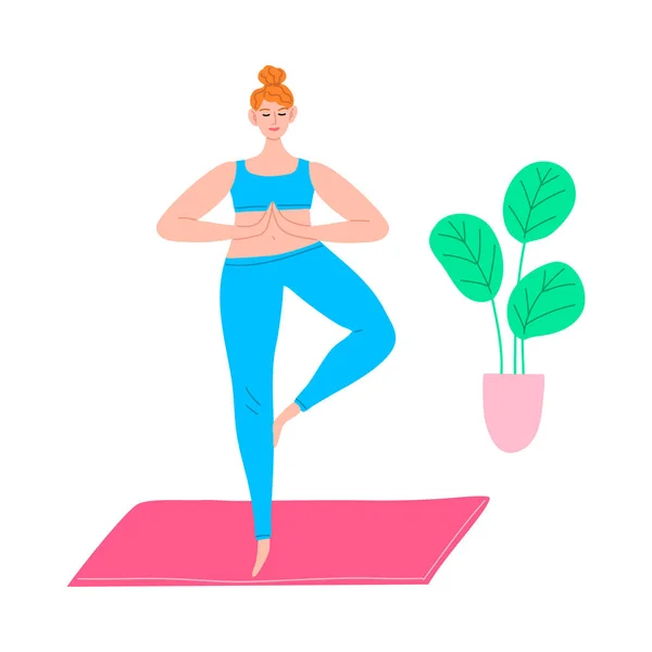 Jeune femme faisant du yoga le matin illustration vectorielle — Image vectorielle